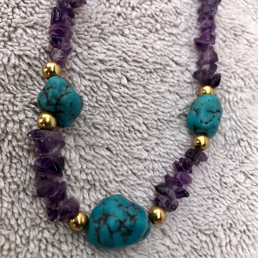Gorgeous Amethyst Necklace turquoise magnesites Artisan Custom Made New 16"